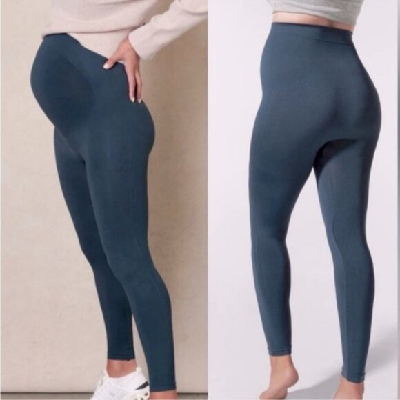 BLANQI Everyday Maternity High Rise Support 7/8 Ankle Leggings Blue Large - Picture 1 of 8